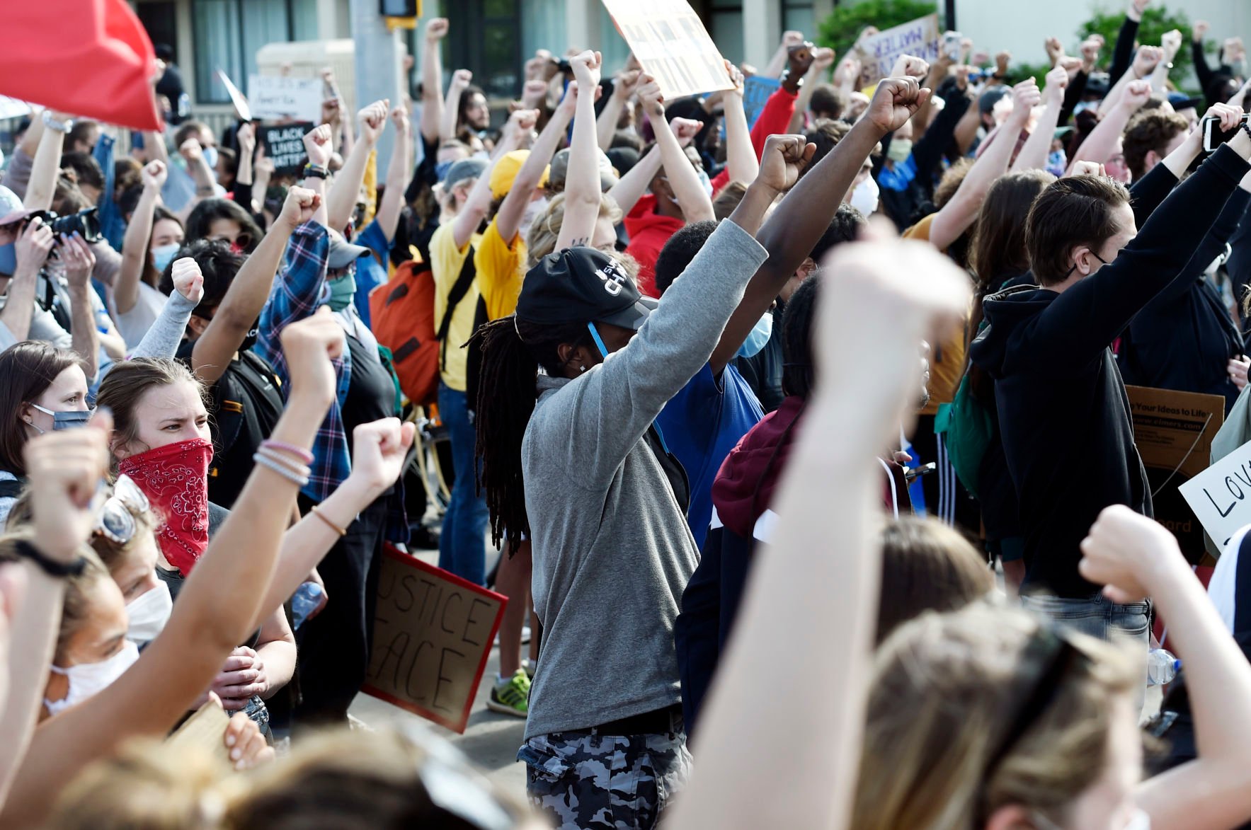 A silent moment with fists in the air